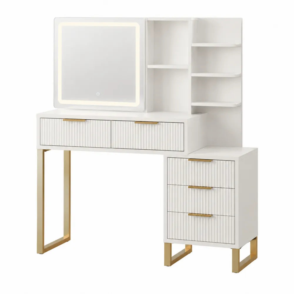 Tocador de MDF y acero inoxidable con espejo LED
