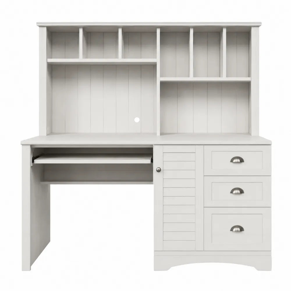 Escritorio de madera con estantería y cajones blanco 140x60x150 cm