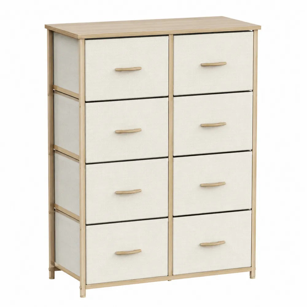 Cómoda de Madera con 8 Cajones de Tela Beige