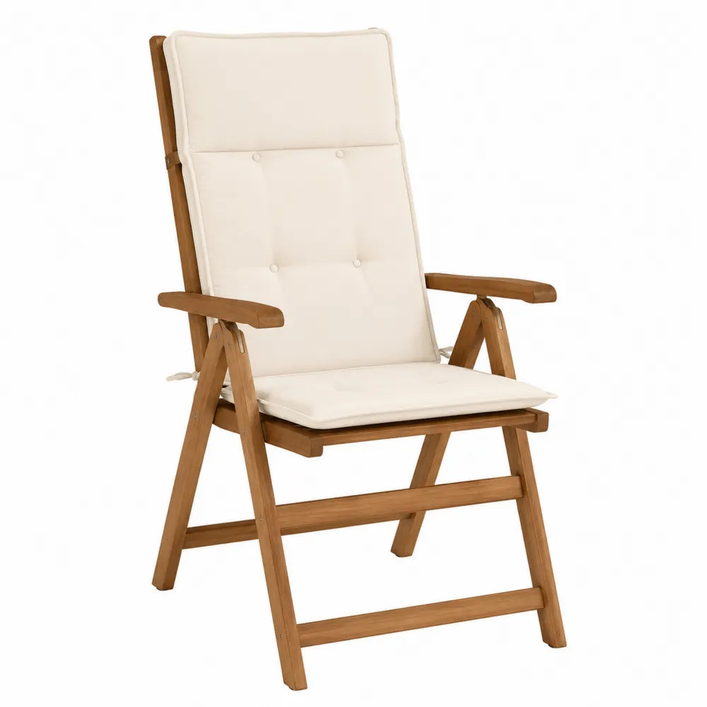 Silla plegable de madera de acacia con cojín crema
