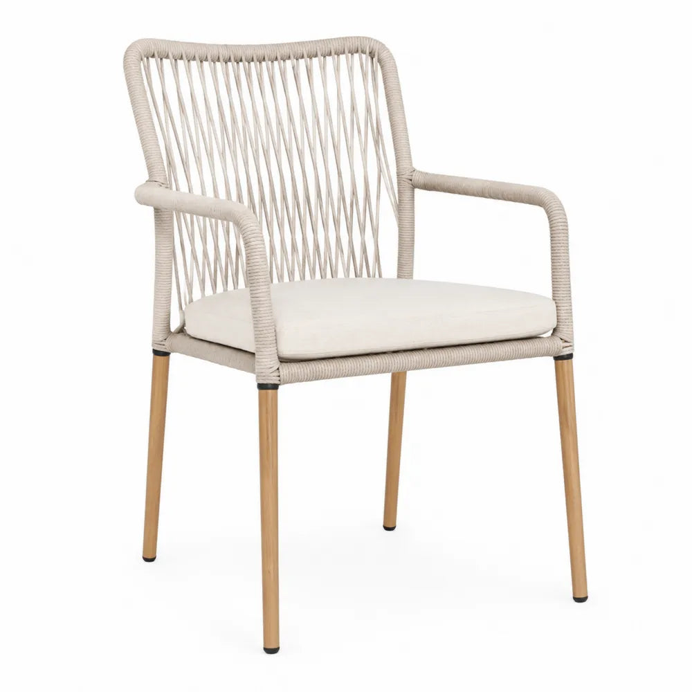 Silla de aluminio con cuerda y cojín beige 56x60x81 cm