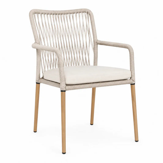 Silla de aluminio con cuerda y cojín beige 56x60x81 cm