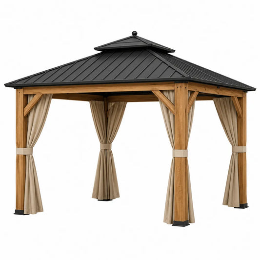 Pérgola de Jardín con Estructura de Madera y Techo de Acero Galvanizado
