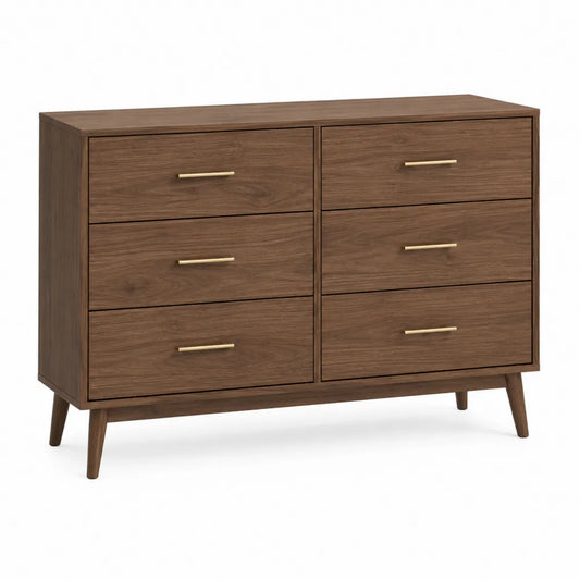 Cómoda de madera contrachapada con seis cajones marrón