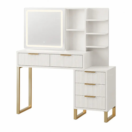 Tocador de MDF y acero inoxidable con espejo LED