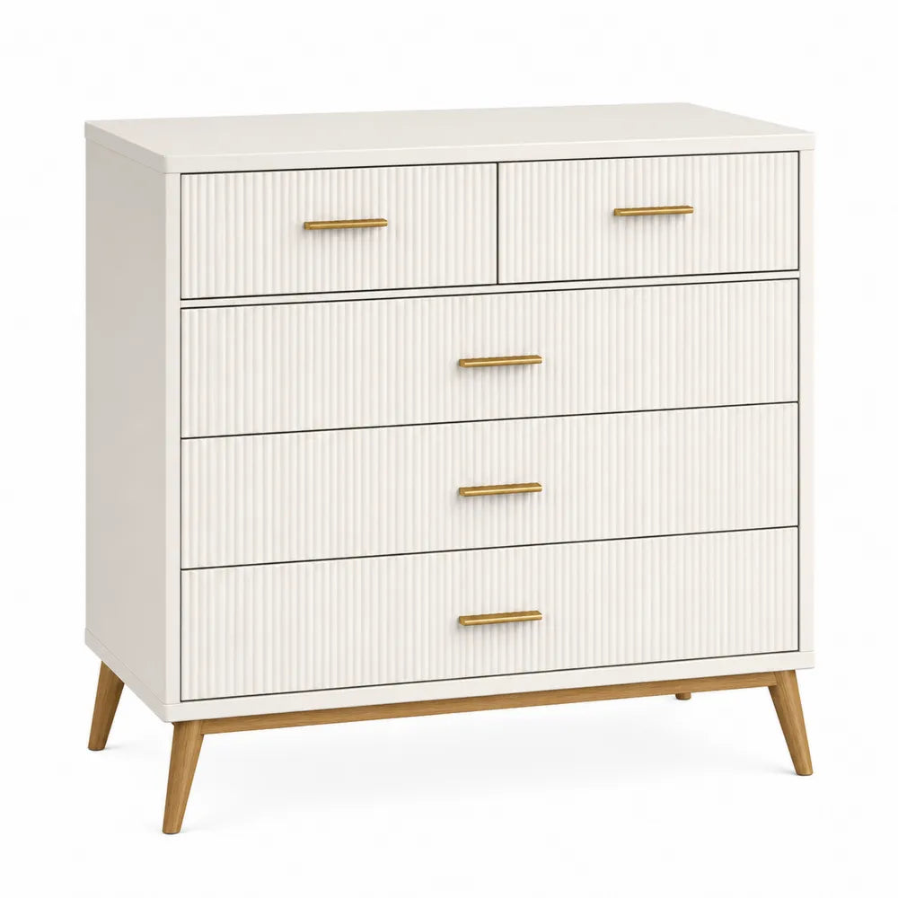 Cajonera de MDF blanco con patas de madera de roble