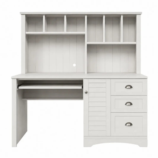 Escritorio de madera con estantería y cajones blanco 140x60x150 cm