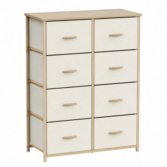 Cómoda de Madera con 8 Cajones de Tela Beige