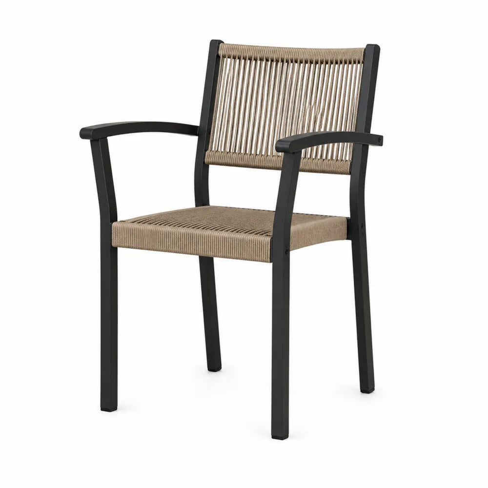 Silla de aluminio con cuerda sintética negras y beige