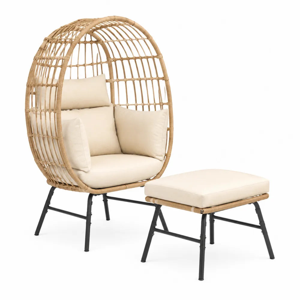 Silla de Exterior de Ratán Sintético con Reposapiés Beige